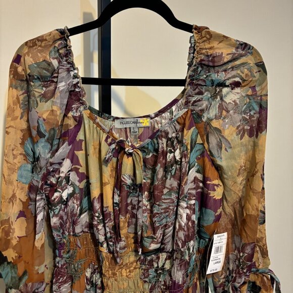 Figueroa and Flower Mocha Floral Print Peasant Maxi Dress - Picture 7 of 13